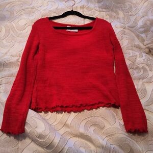 Old Navy Girls Size L (8–10) Red Long Sleeve Fitted Stretch Top Ruffle Hem EUC